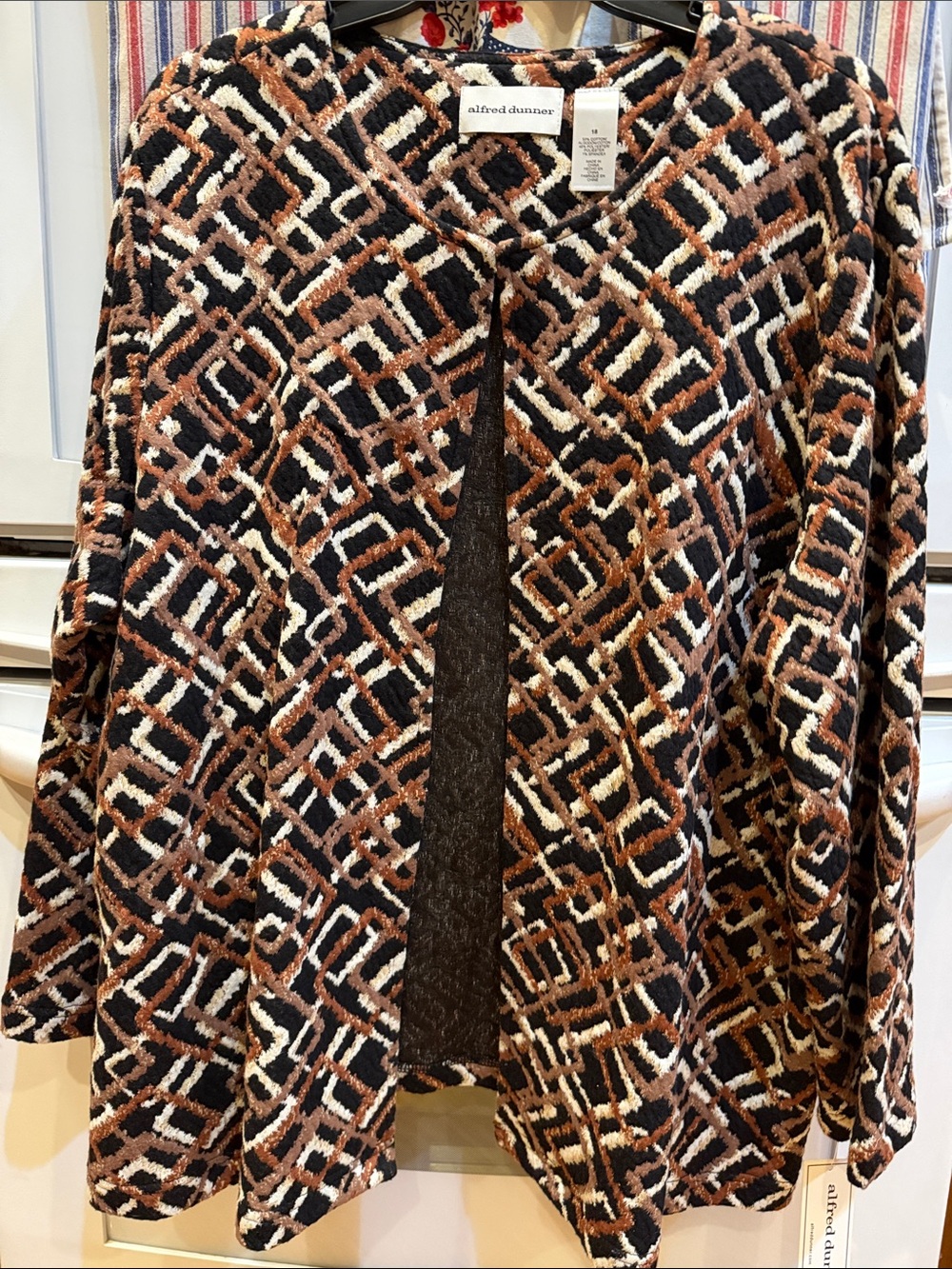 Alfred Dunner Black and Brown Geometric Knit Jacket